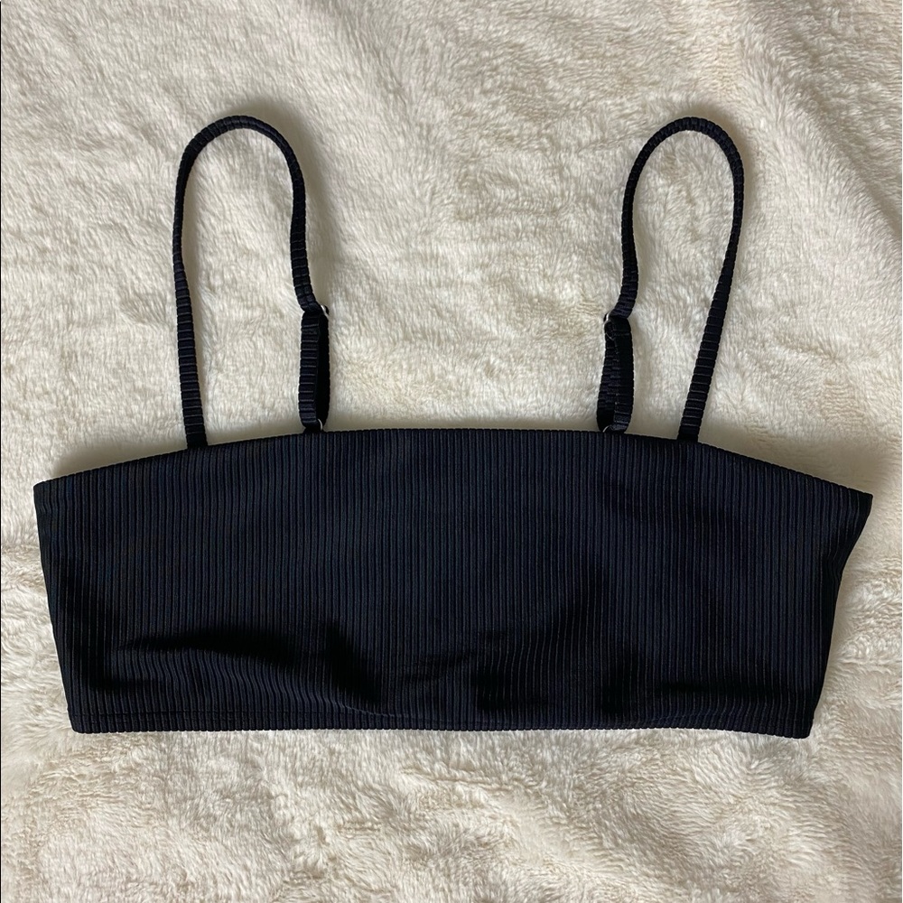 Revolve Something Navy Black Ribbed Bralette Bathing Suit Top MED **